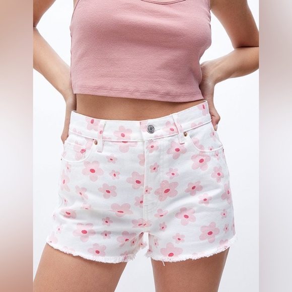 PacSun Pink Floral High Waist Women's Shorts - Picture 1 of 6